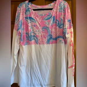 Lilly Pulitzer Pink and Blue Floral Long Sleeve Tee